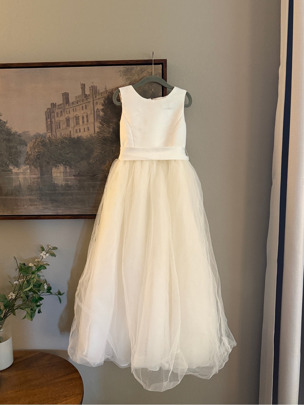 David's Bridal Ivory Flower Girl Dress with Tulle Skirt